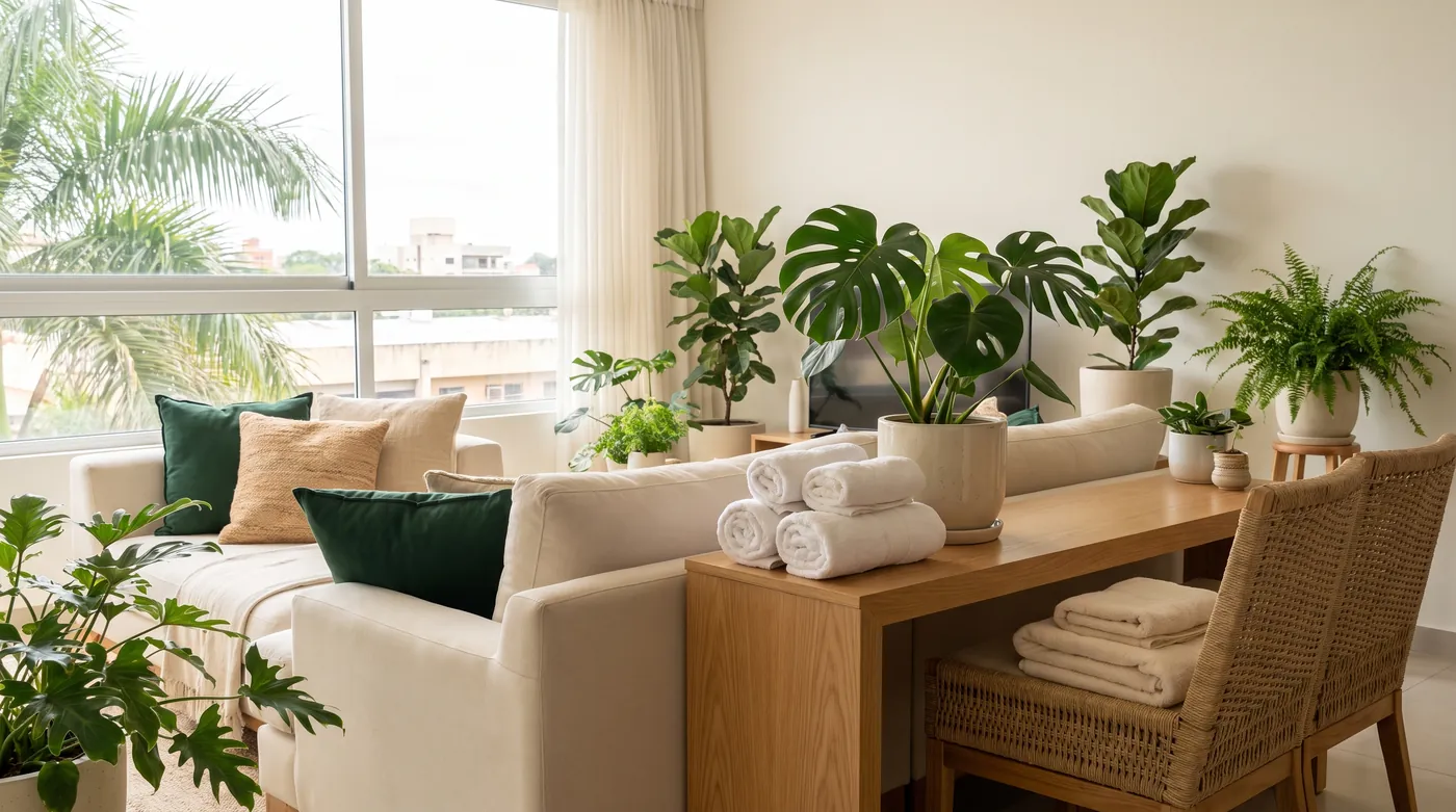 Salon meublé et lumineux d'un appartement en location courte durée à Asunción